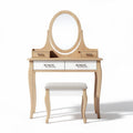 Wooden vanity set with mirror two drawers and upholstered stool 80 x 40 x 140cm