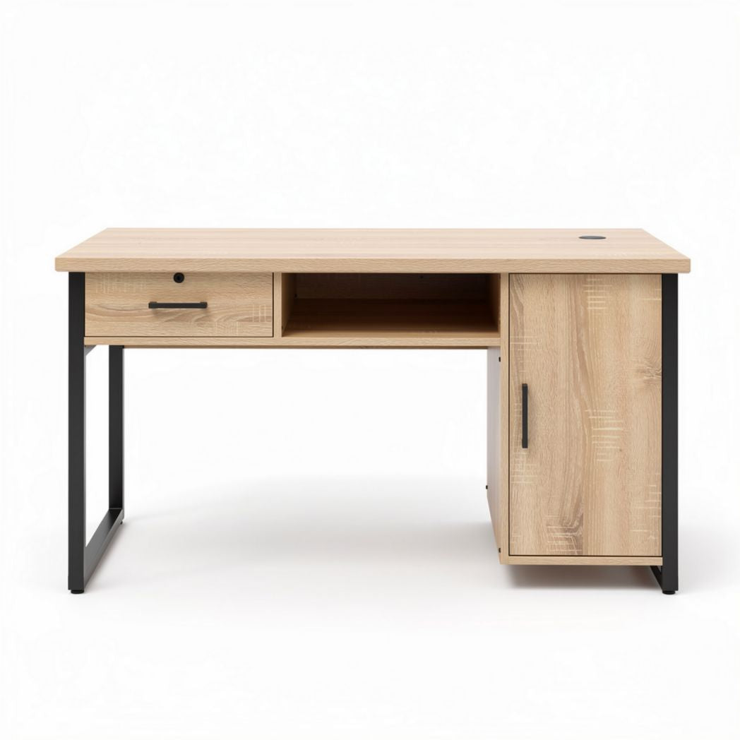 Wooden computer desk with storage cabinet in light oak finish 120 x 60 x 75cm