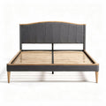 Upholstered platform bed frame with wooden slats and gray fabric finish 180 x 200 x 100cm