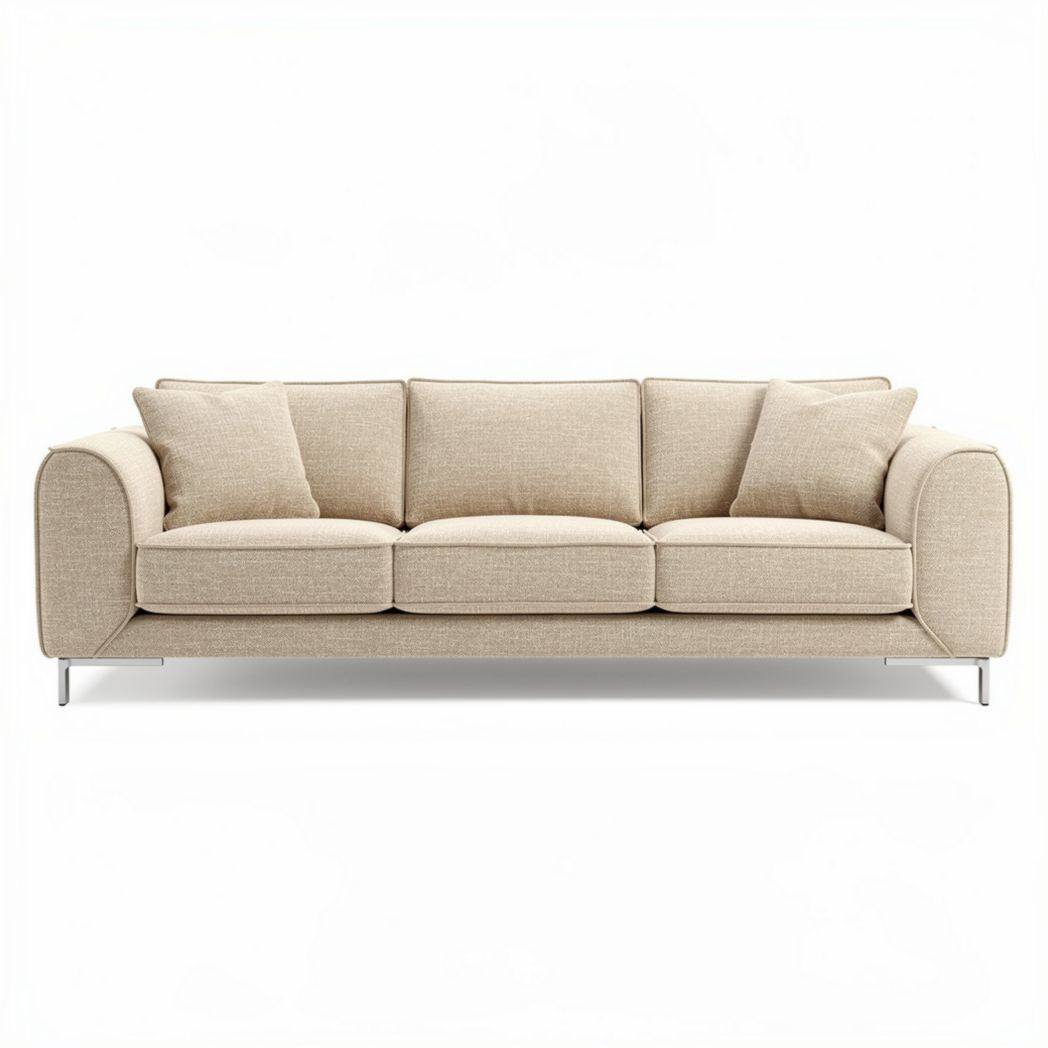 Beige fabric sofa with adjustable back cushions and stainless steel legs 200 x 90 x 85cm