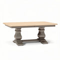 Wooden dining table with rustic finish and decorative pedestal base 160 x 90 x 75cm