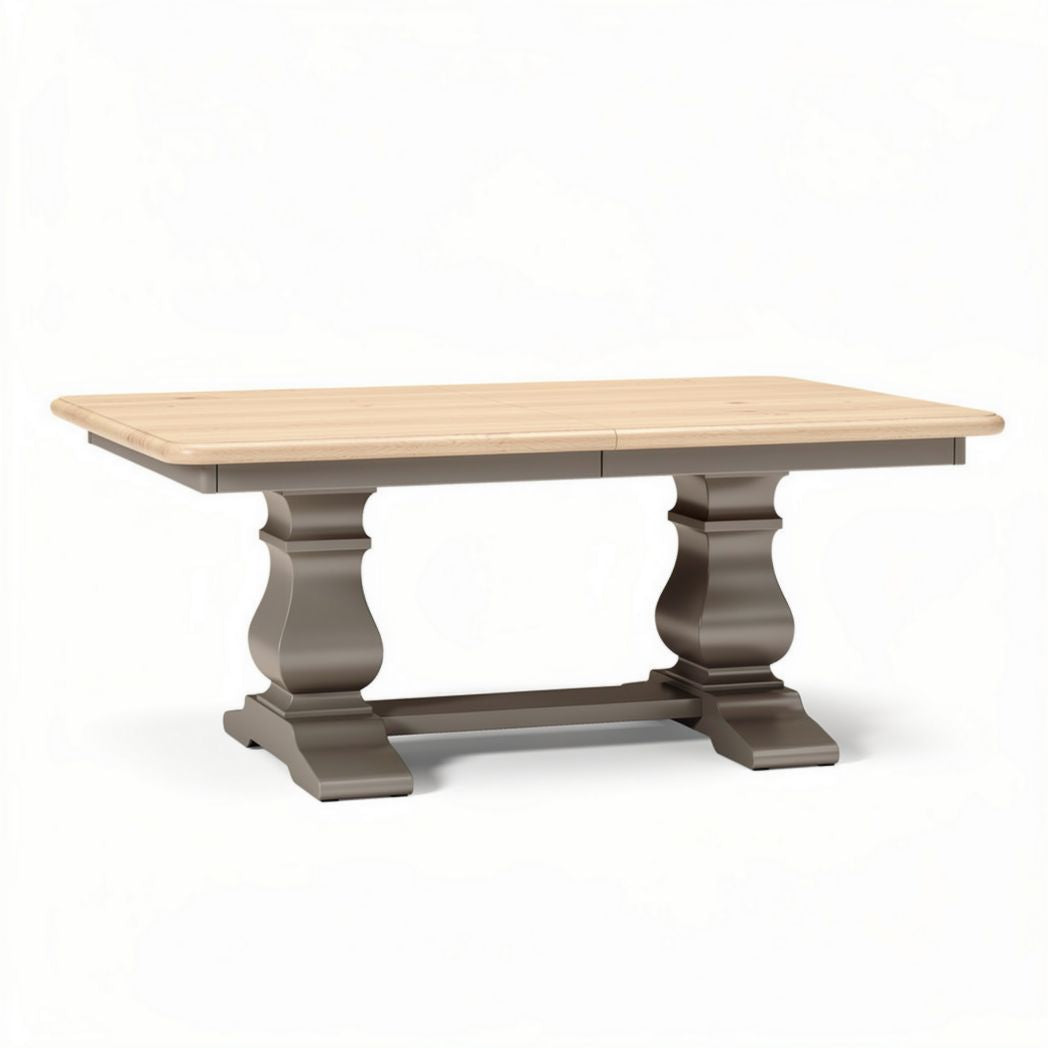 Wooden dining table with rustic finish and decorative pedestal base 160 x 90 x 75cm