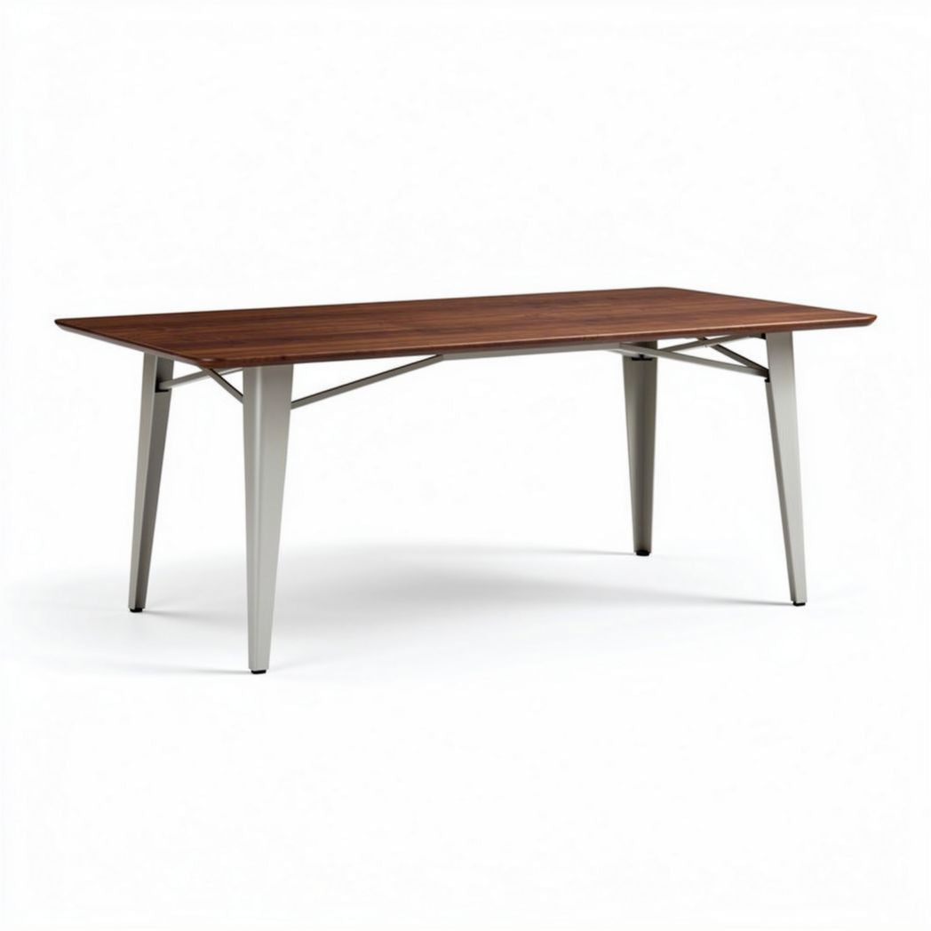 Wooden dining table with metal legs in walnut finish 150 x 75 x 75cm