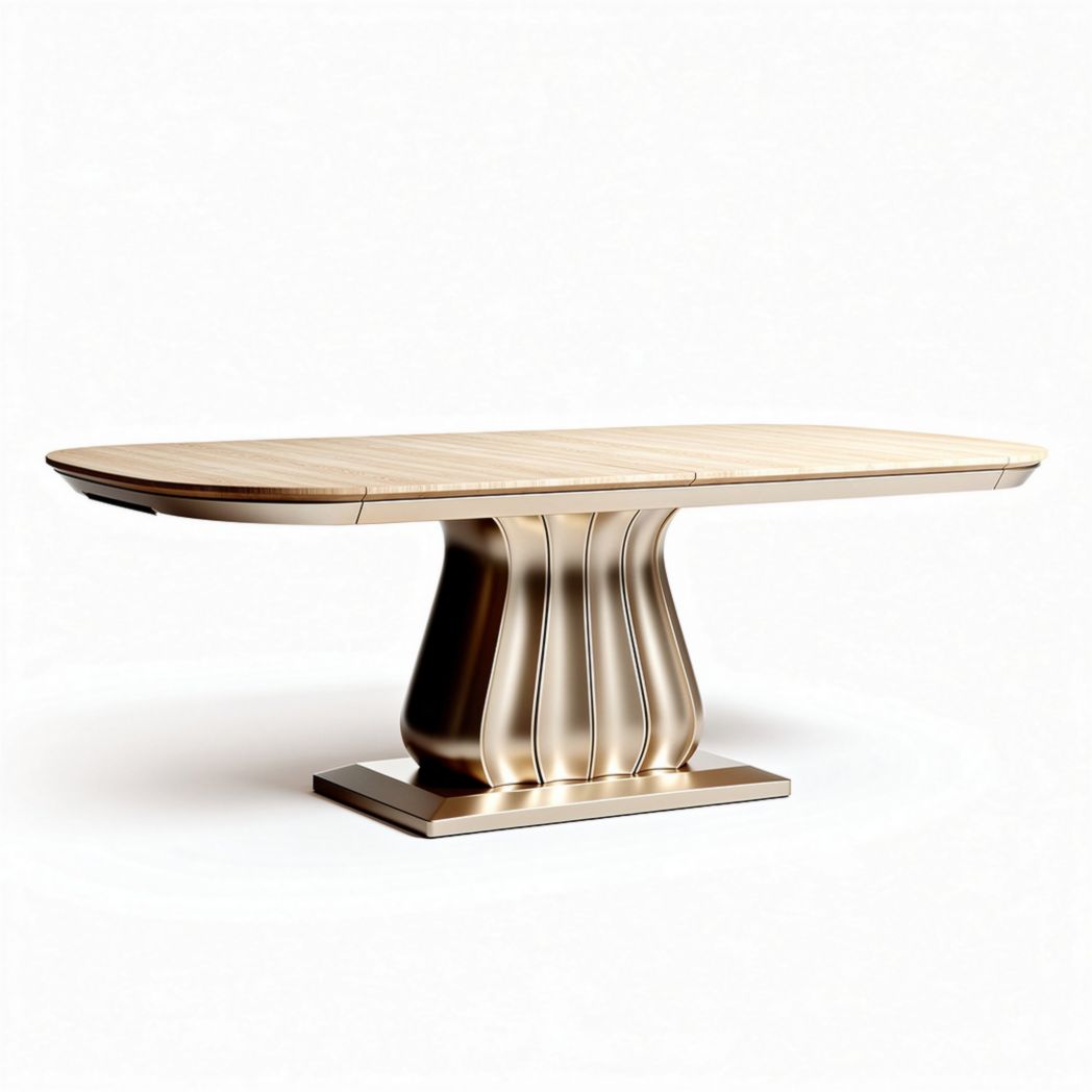 Dining table with decorative base and wood finish 200 x 100 x 75cm