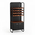Wooden wine rack shelving unit with storage cabinet and metal frame 60 x 30 x 150cm
