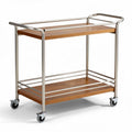 Wooden serving cart with stainless steel frame and wheels 90 x 45 x 80cm