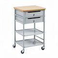 Metal kitchen rolling cart with wood top two drawers three shelves 60 x 40 x 75cm