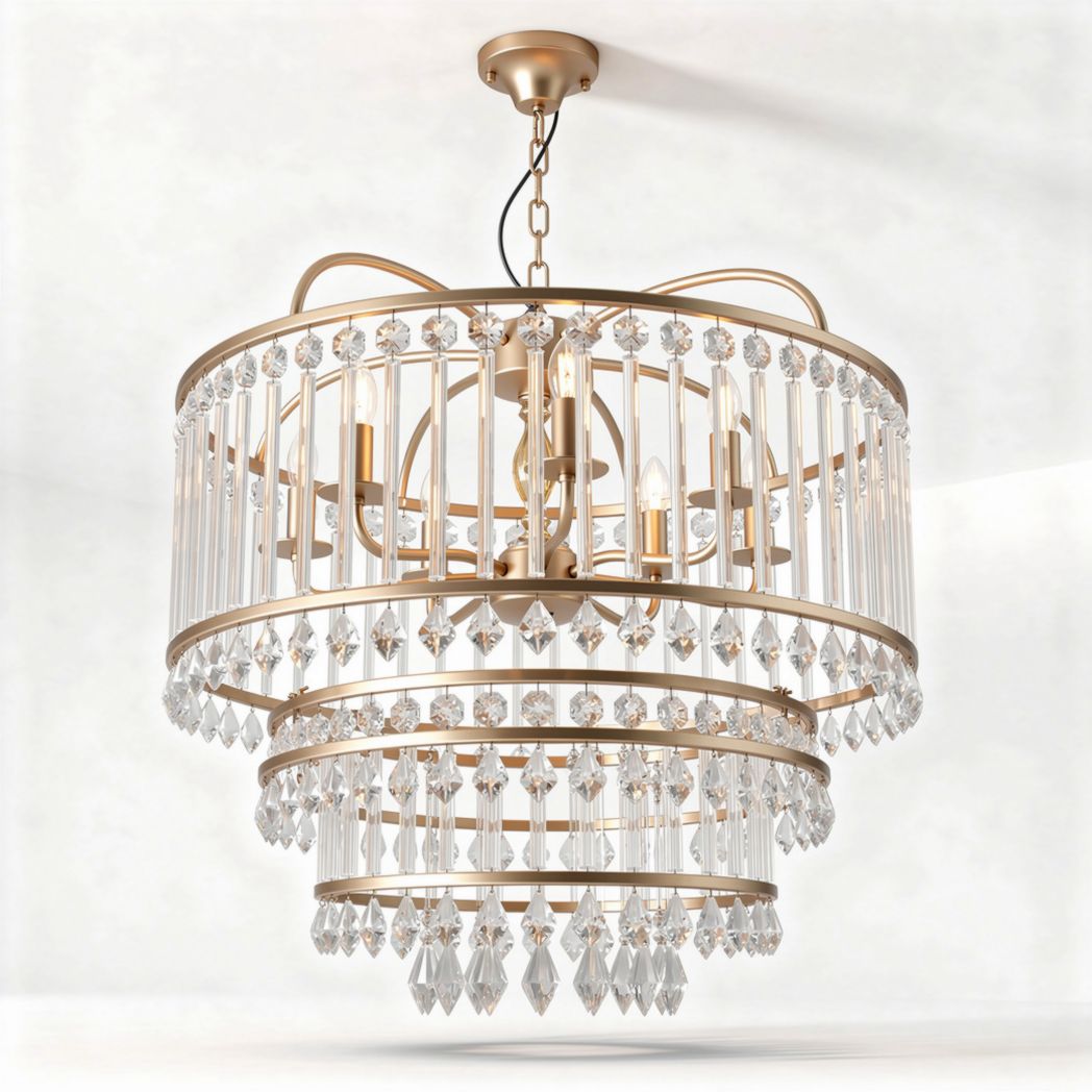 Gold metal chandelier with crystal accents for living room 30 x 30 x 50cm