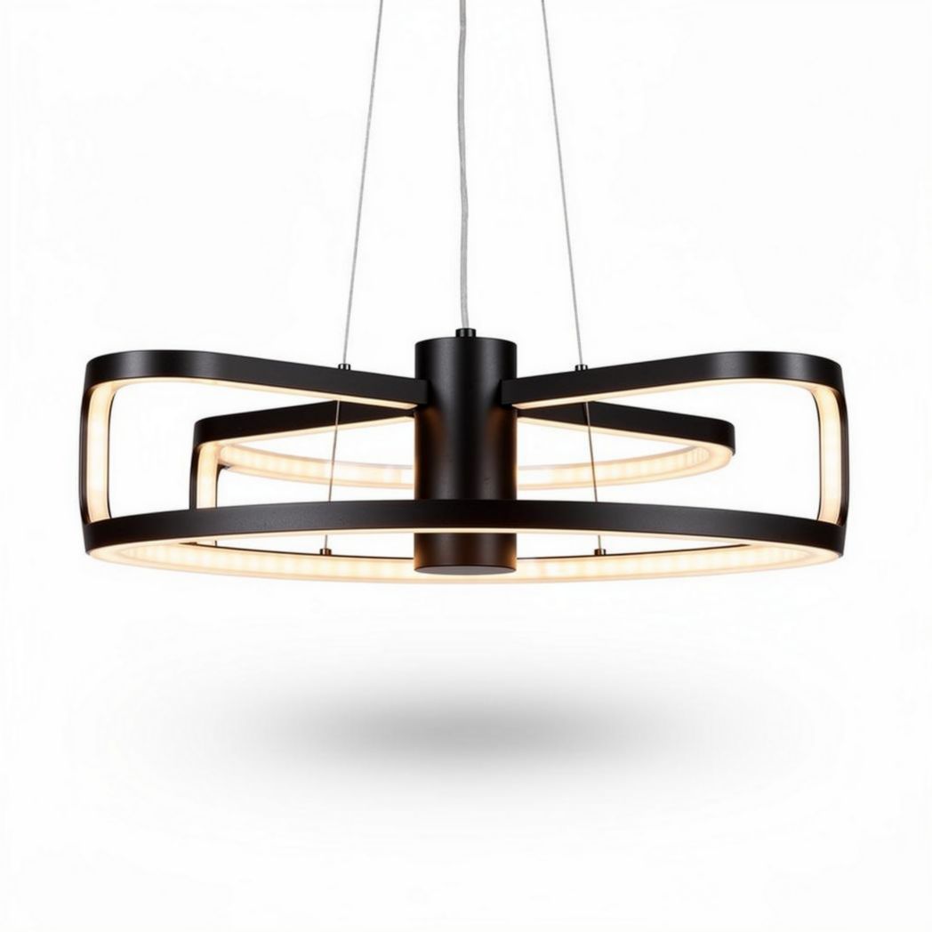 Modern black metal pendant light fixture with LED illumination 60 x 60 x 15cm
