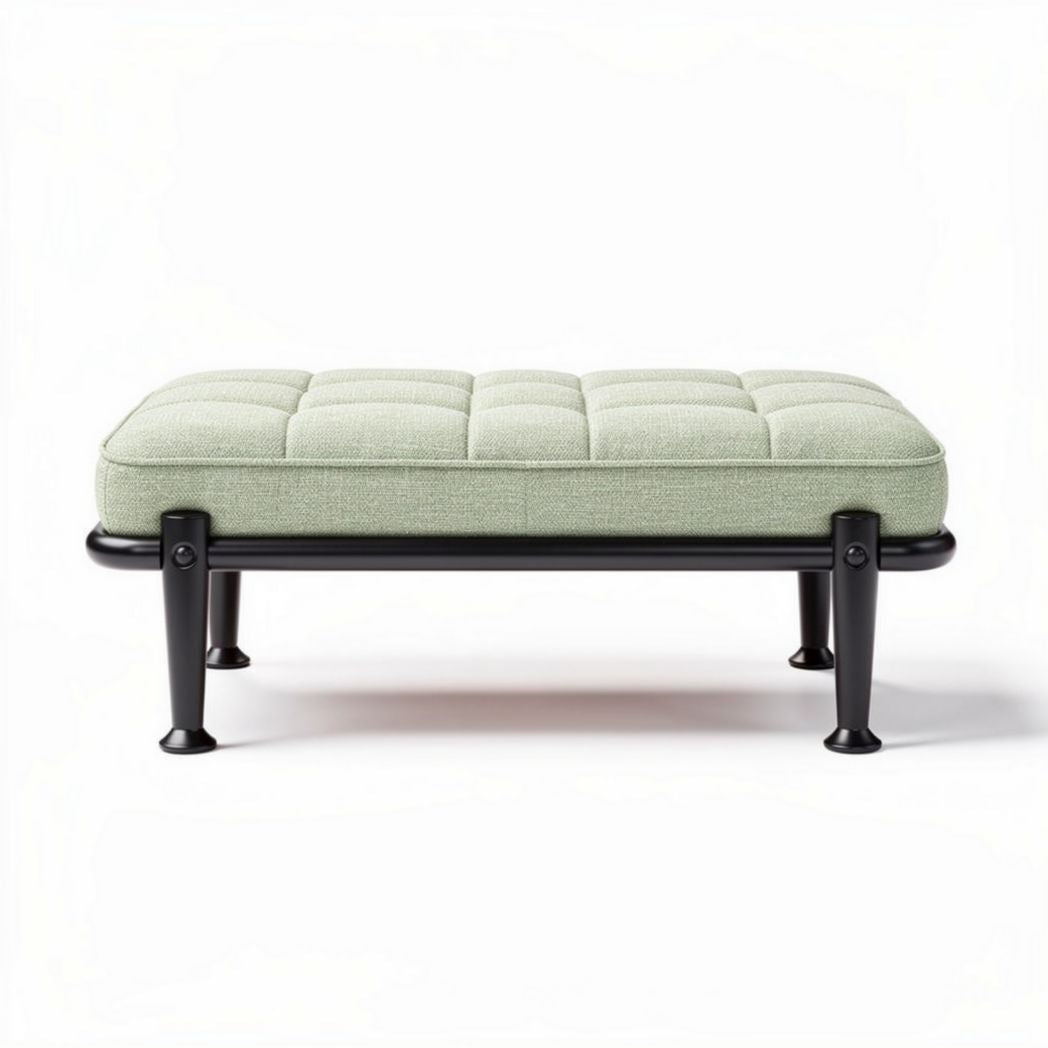 Fabric upholstered footrest with black metal base 80 x 60 x 30cm